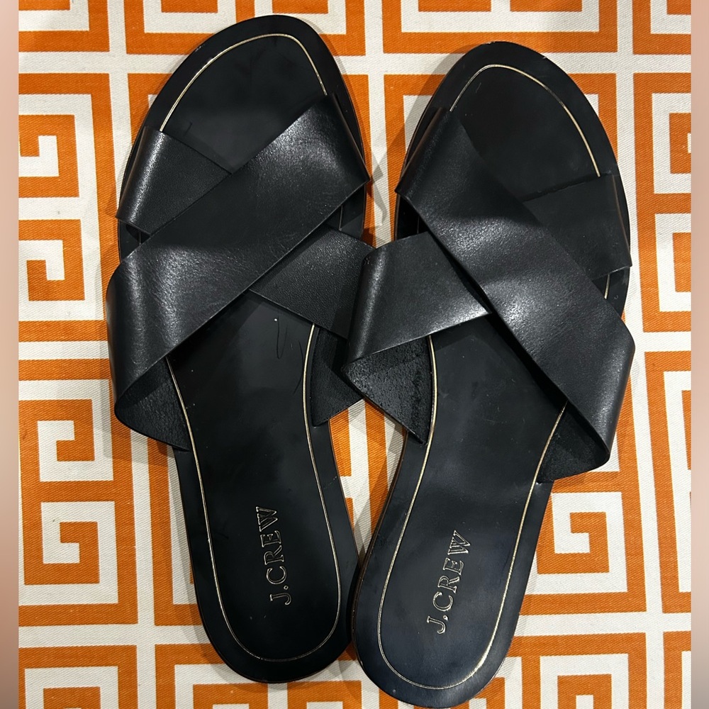 Black Leather J Crew Criss Cross Slides